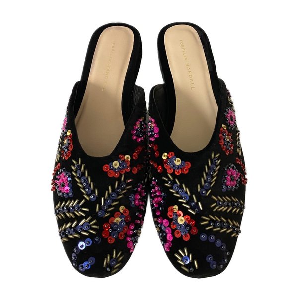 NIB LOEFFLER RANDALL QUIN BEADED SEQUIN VELVET MULES - Picture 6 of 11
